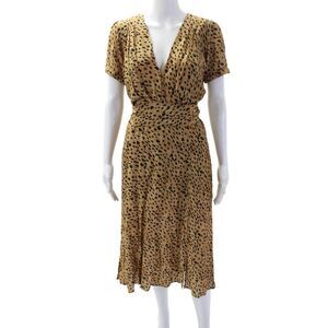 Vix Paula Hermanny Womens Animal Print V Neck Maxi Dress Brown Black Size Small